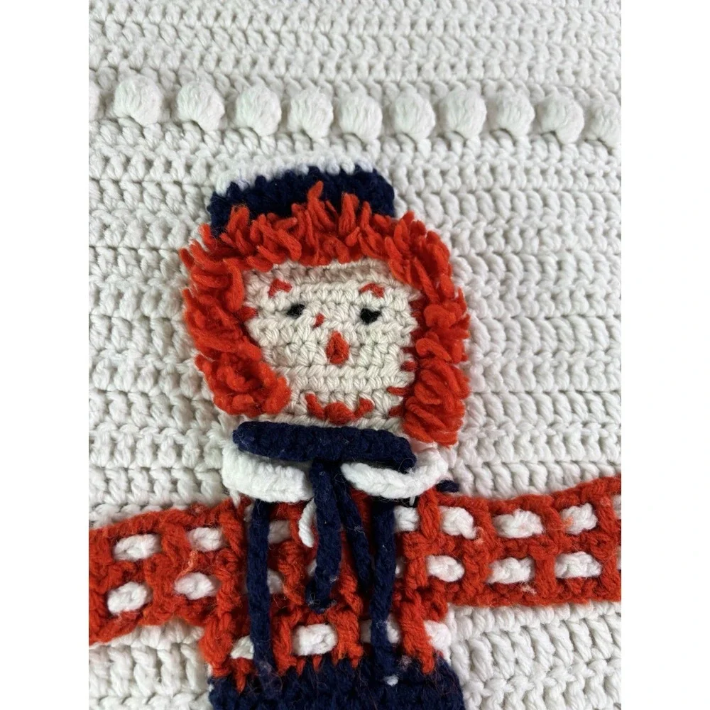 Hand Knitted Raggedy Ann & Andy Crib Blanket Afghan 3D 38
